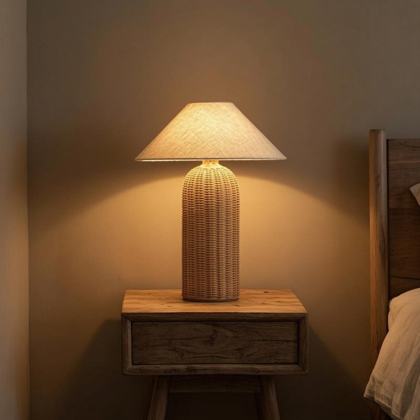 Lighting Decor For Room - Bedside Lamp Rattan Base Fabric Shade
