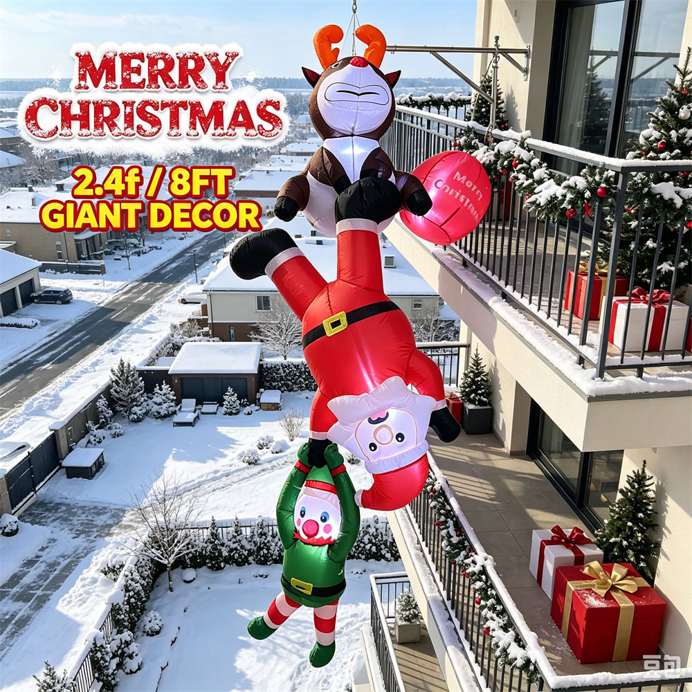 Santa'S Elves Holiday Lighting & Decor Llc - 2.4M Hanging Inflatable Christmas Climbing Santa