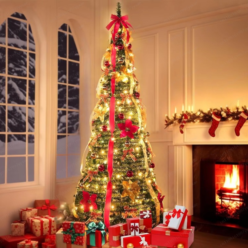 Home Decor Lighting Tree - 180CM Pre‑Lit Foldable Christmas Tree, 200