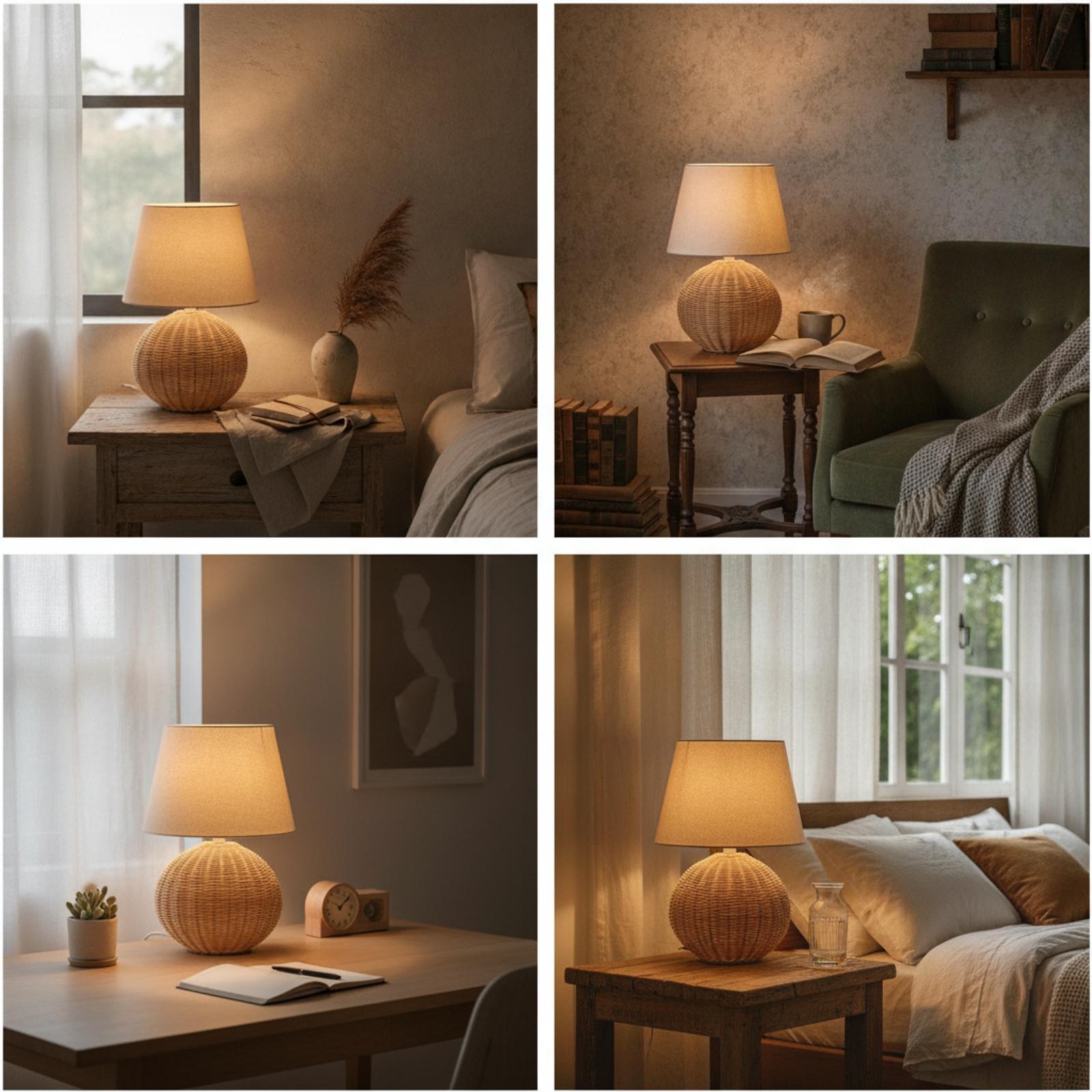 Bedside Lamp Rattan Base Fabri - Lighting Decor For Room ulasan dan harga