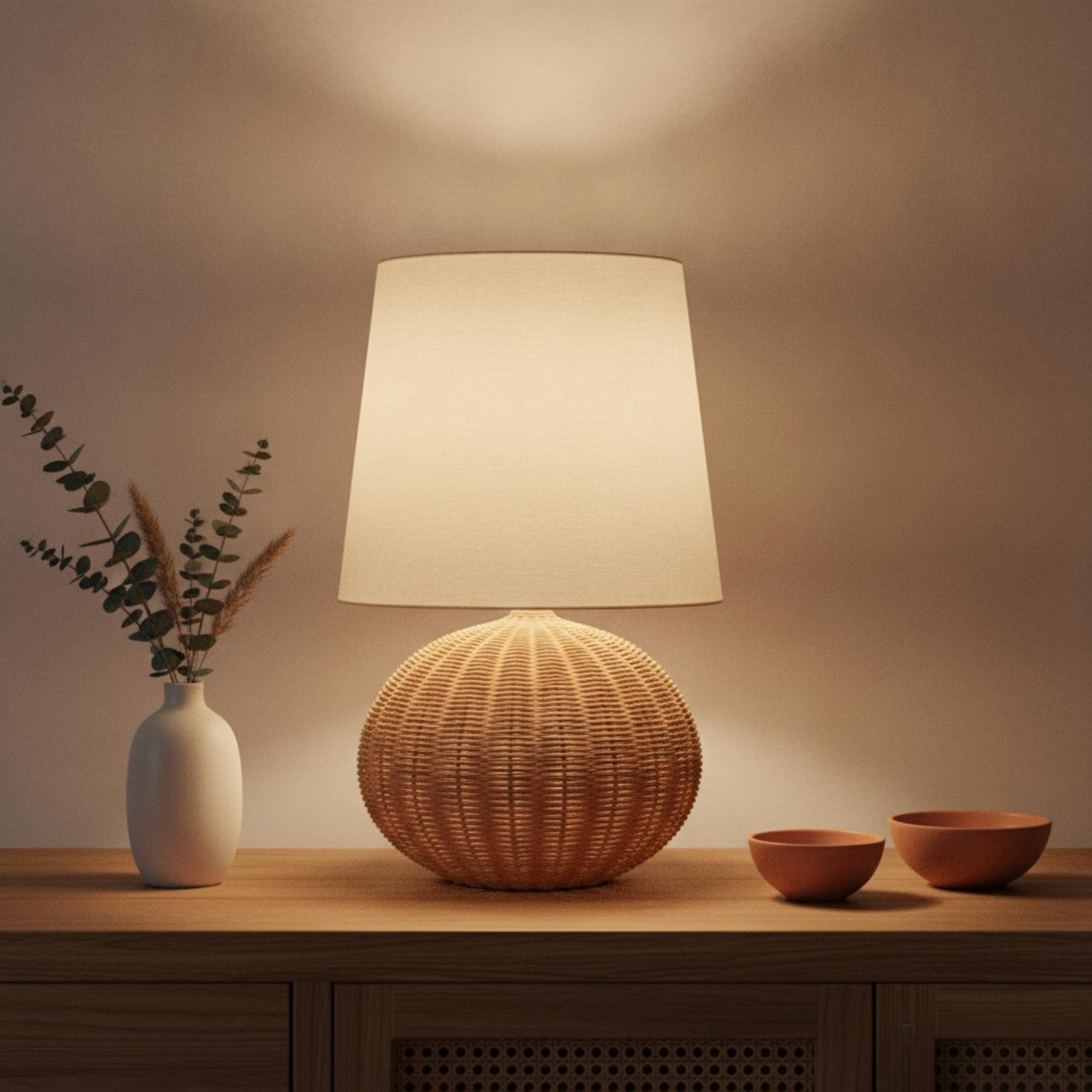 Bedside Lamp Rattan Base Fabri - Lighting Decor For Room ulasan dan harga