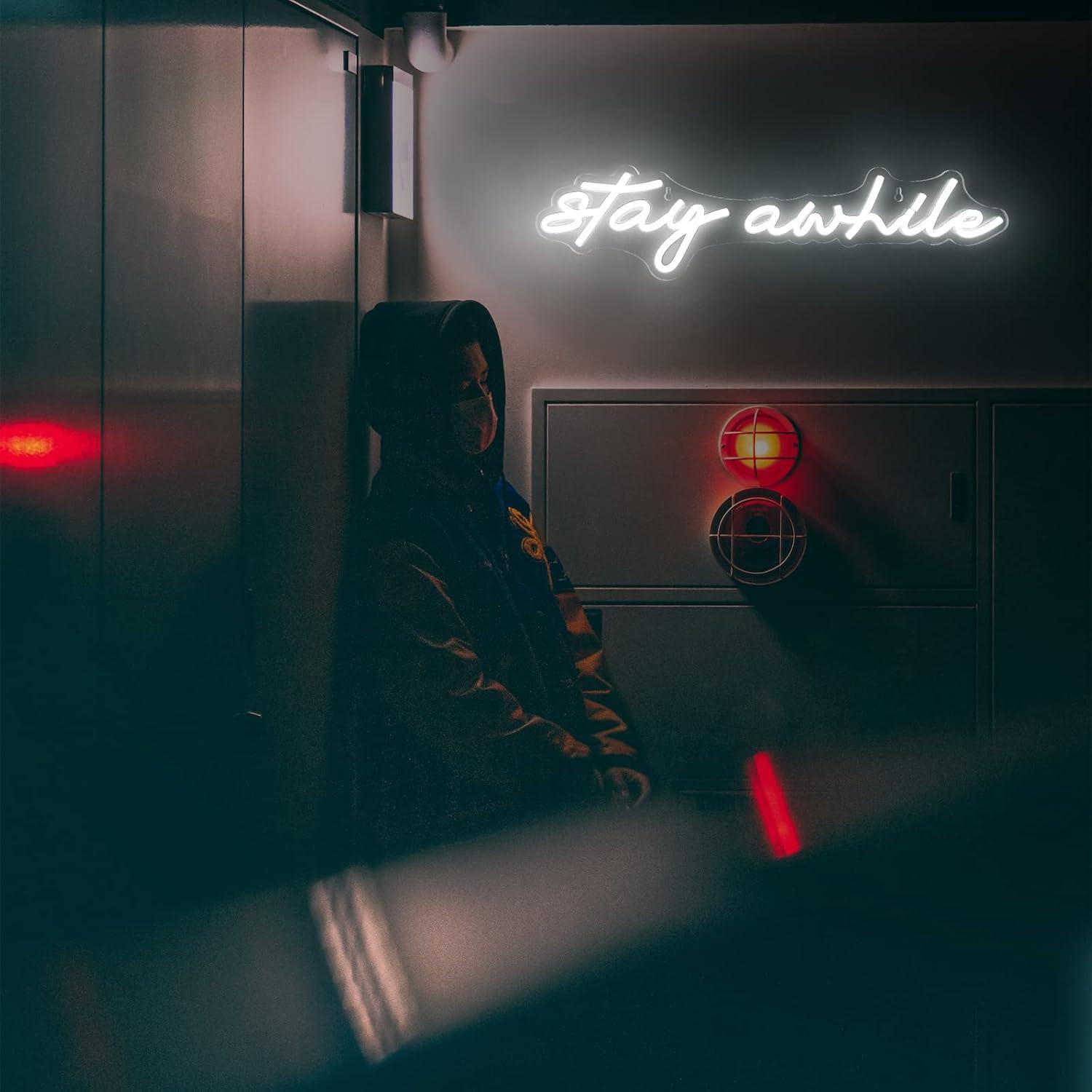 Stay Awhile Neon Signs USB Dim - Wall Decor Lighting ulasan dan harga