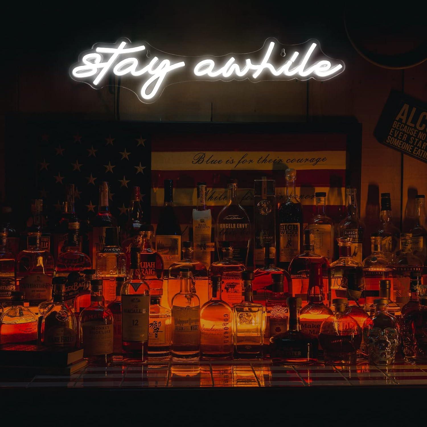 Stay Awhile Neon Signs USB Dim - Wall Decor Lighting ulasan dan harga