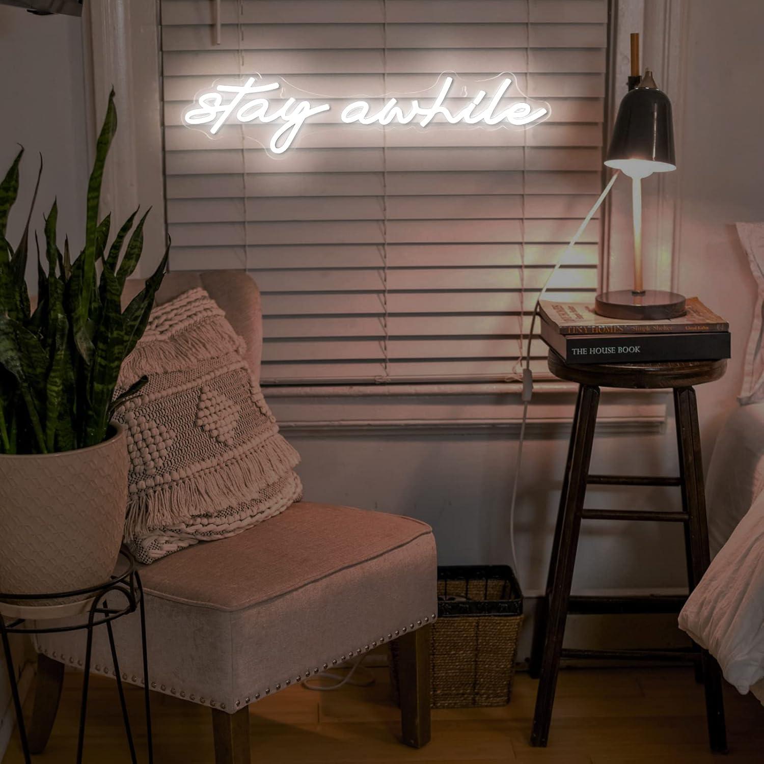 Stay Awhile Neon Signs USB Dim - Wall Decor Lighting ulasan dan harga