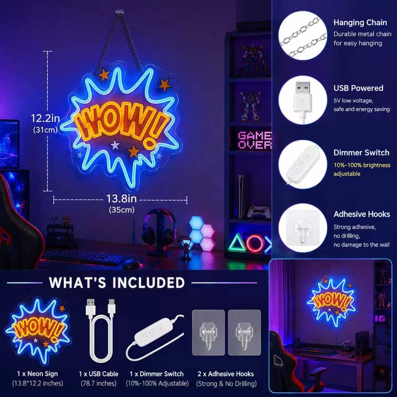 WOW Neon Sign USB Dimmable LED - Lighting Decor Wow ulasan dan harga