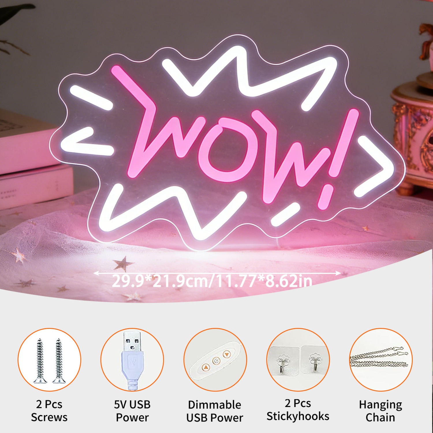 Wow Neon Sign LED Pop Art Marq - Lighting Decor Wow ulasan dan harga