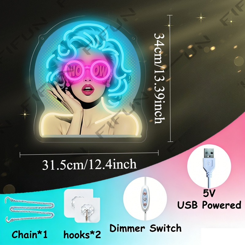 WOW Curl Girl Neon Sign UV Pri - Lighting Decor Wow ulasan dan harga