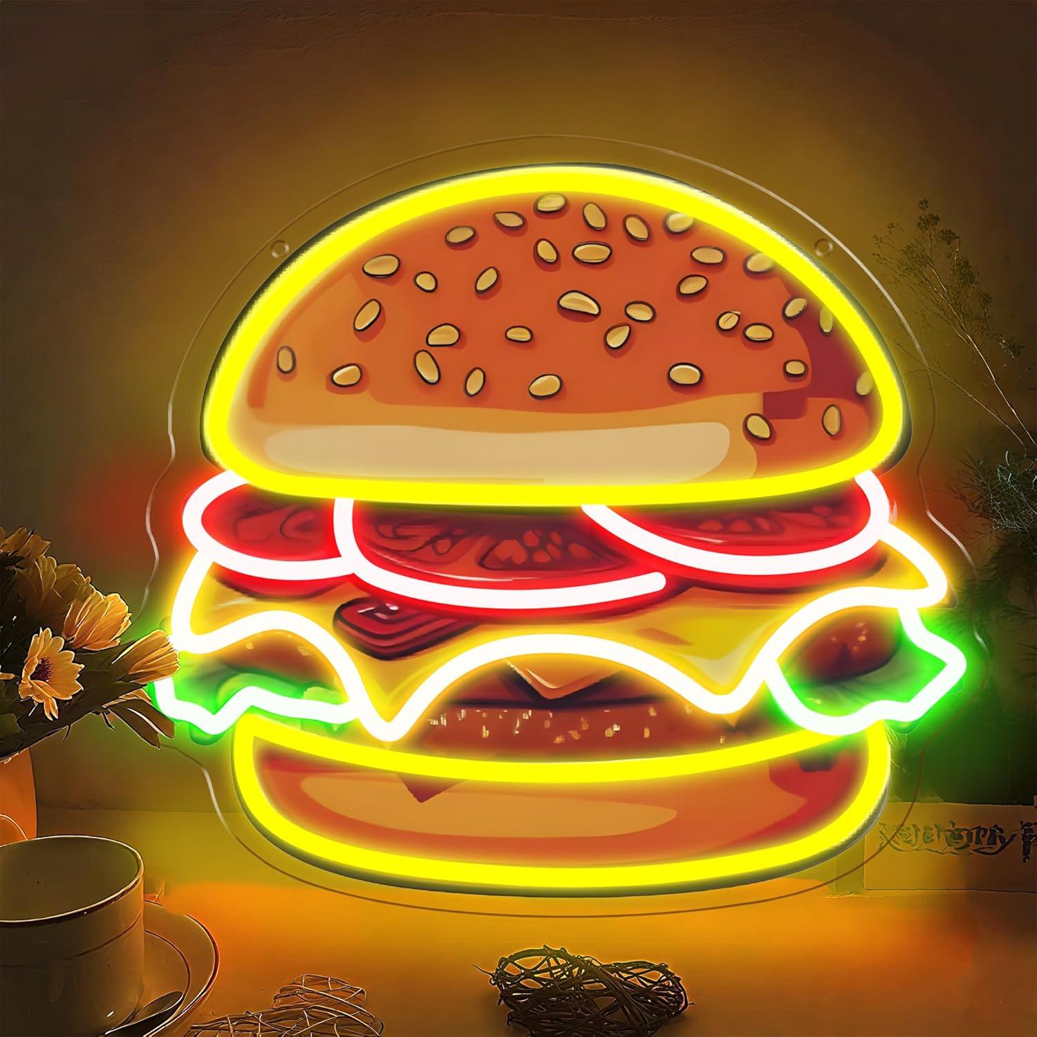 Burger Neon Sign LED Hamburger - Wall Decor Lighting ulasan dan harga