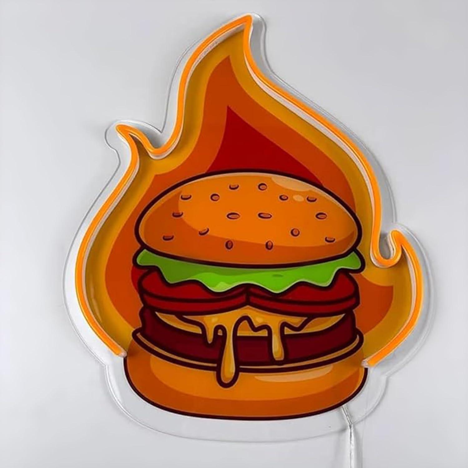 Burger Neon Sign LED Hamburger - Wall Decor Lighting ulasan dan harga