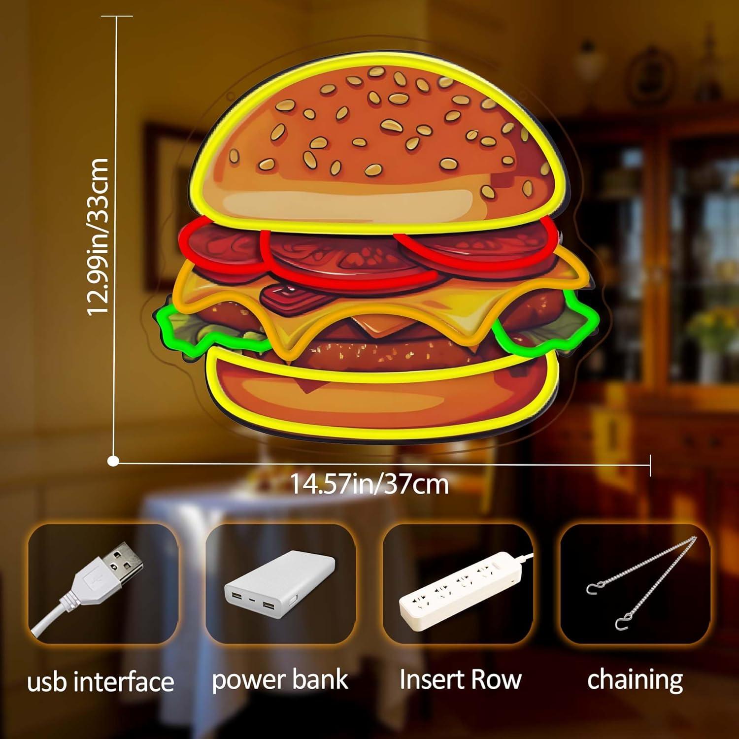 Burger Neon Sign LED Hamburger - Wall Decor Lighting ulasan dan harga