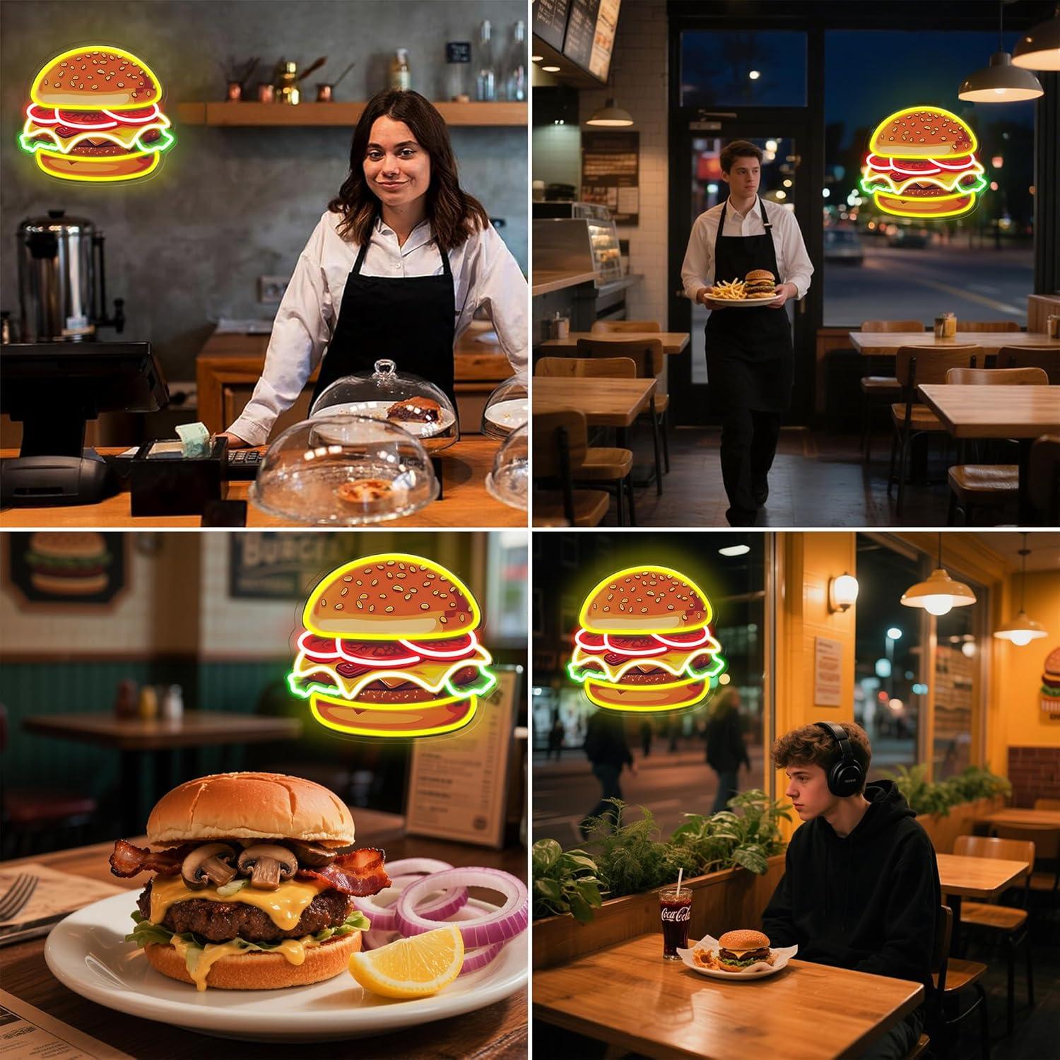 Burger Neon Sign LED Hamburger - Wall Decor Lighting ulasan dan harga